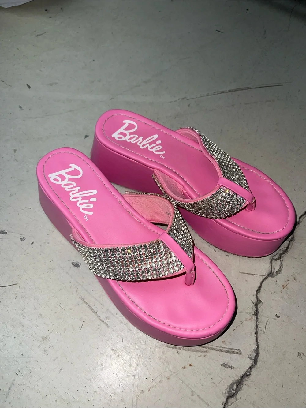Barbie Hot Pink Rhinestone Platform Flip Flops
